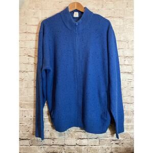 Haband Sweater Mens XL Bright Blue Ribbed Knit Full Front Zip Cardigan Pockets